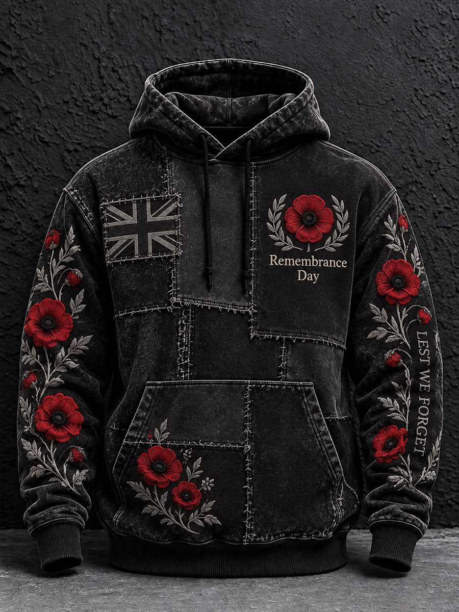 Men's Remembrance Day Lest We Forget Print Oversized Drop-Shoulder Hoodie With Pockets
