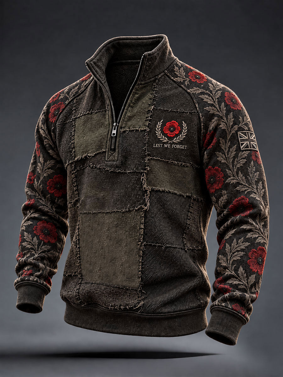 Men's Lest We Forget Print Zip-Up Hoodie