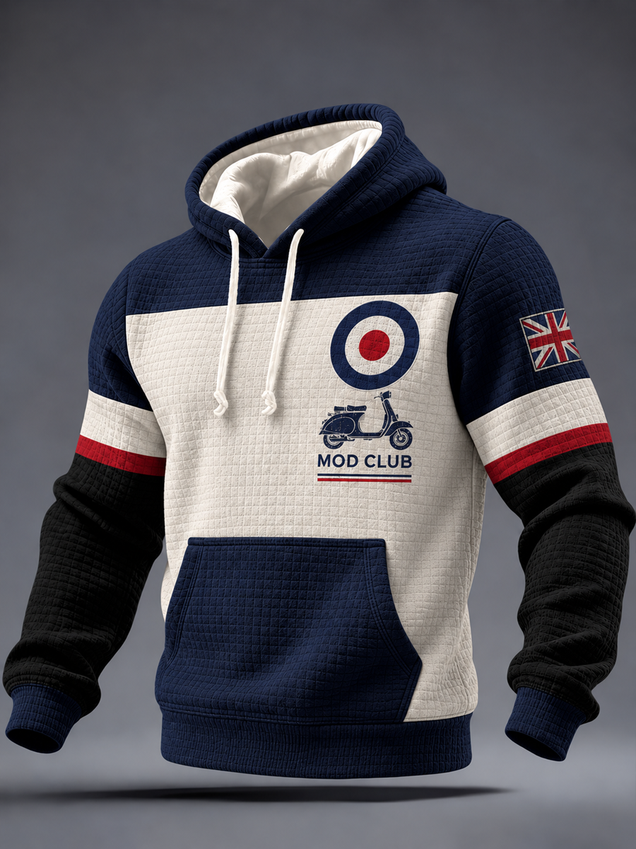 Men's UK Music Lover Mods Culture Printed Checkered Cotton Hoodie