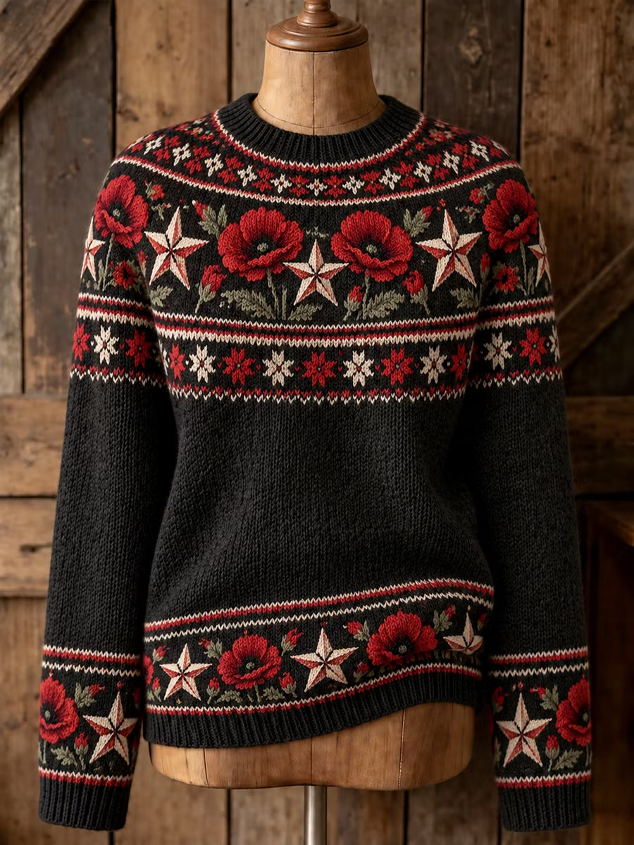 Women's Remembrance Day Floral Crew Neck Sweater
