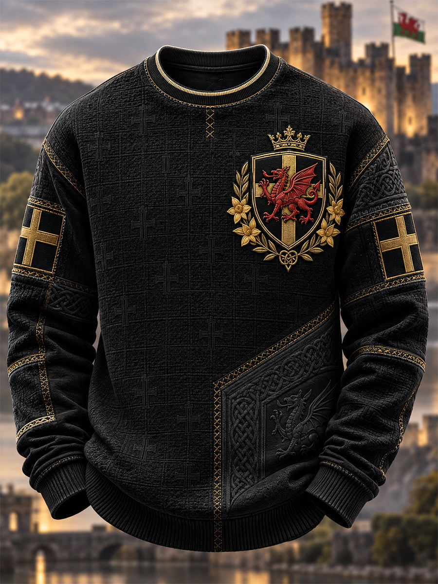 Men's Welsh Cultural Element Art Print Crew Neck Sweatshirt