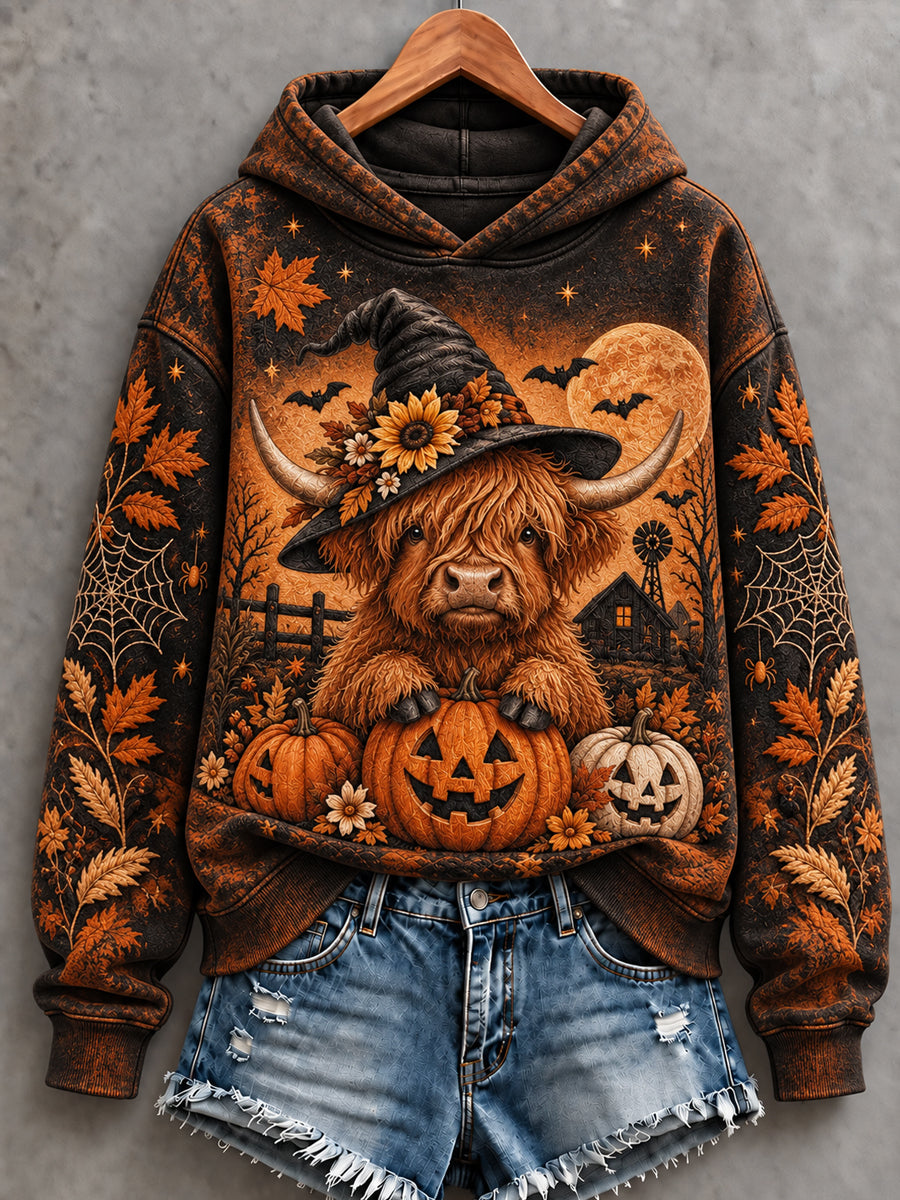 Women's Cute Highland Cow Art Print Hoodie