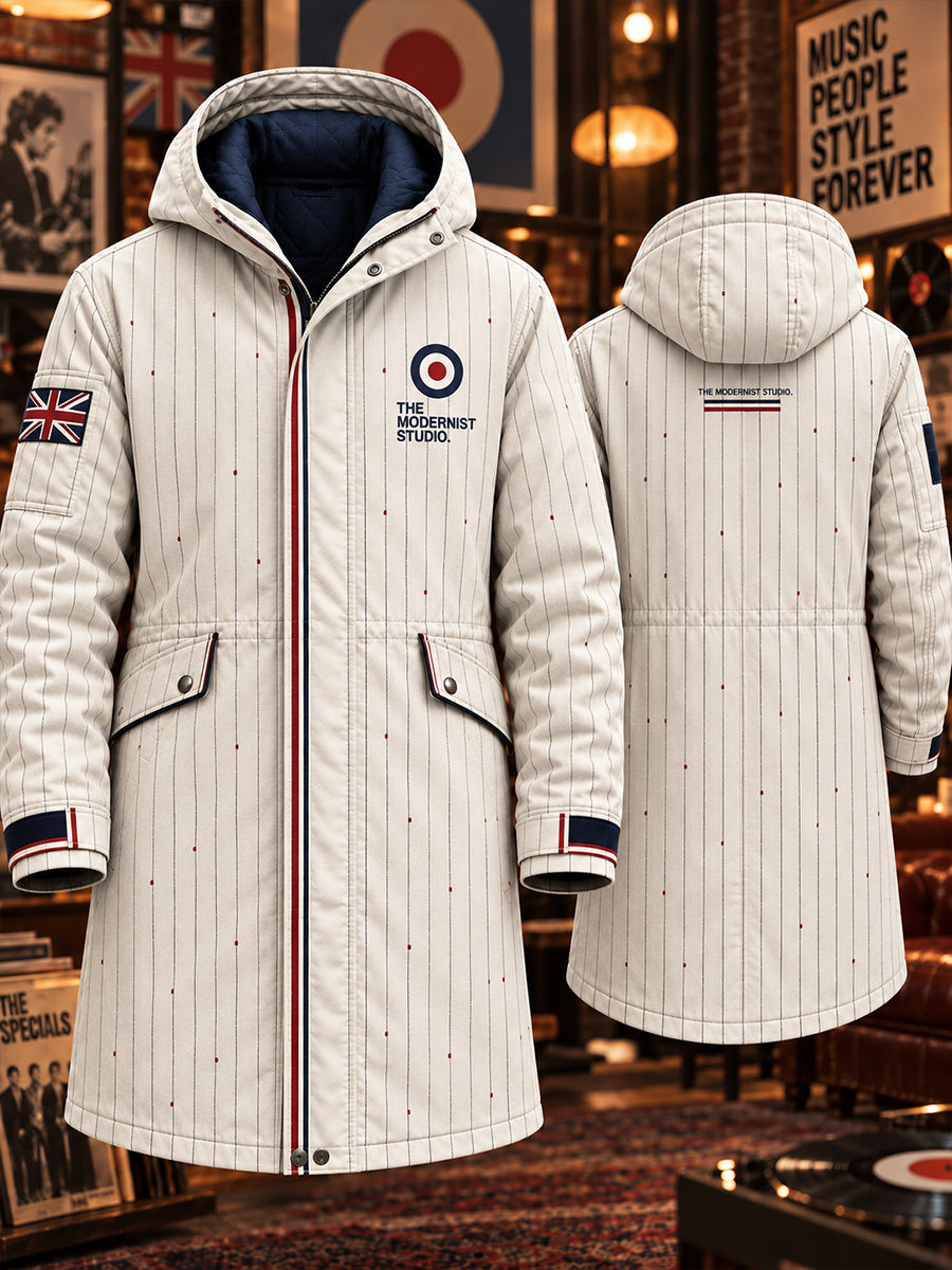 Men's Uk Paul Weller Mod Culture Printed Hooded Long Coat