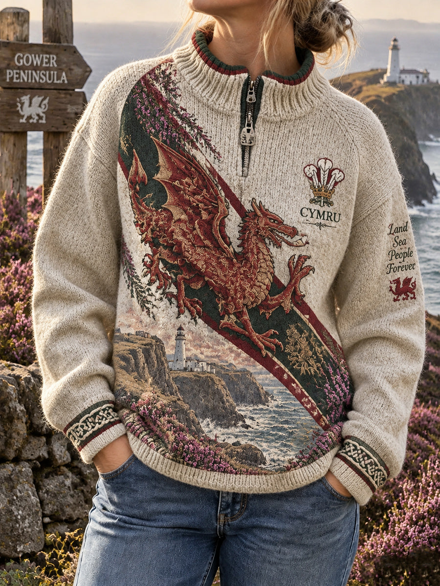 Women's Vintage British Wales Printed Imitation Cashmere Sweater