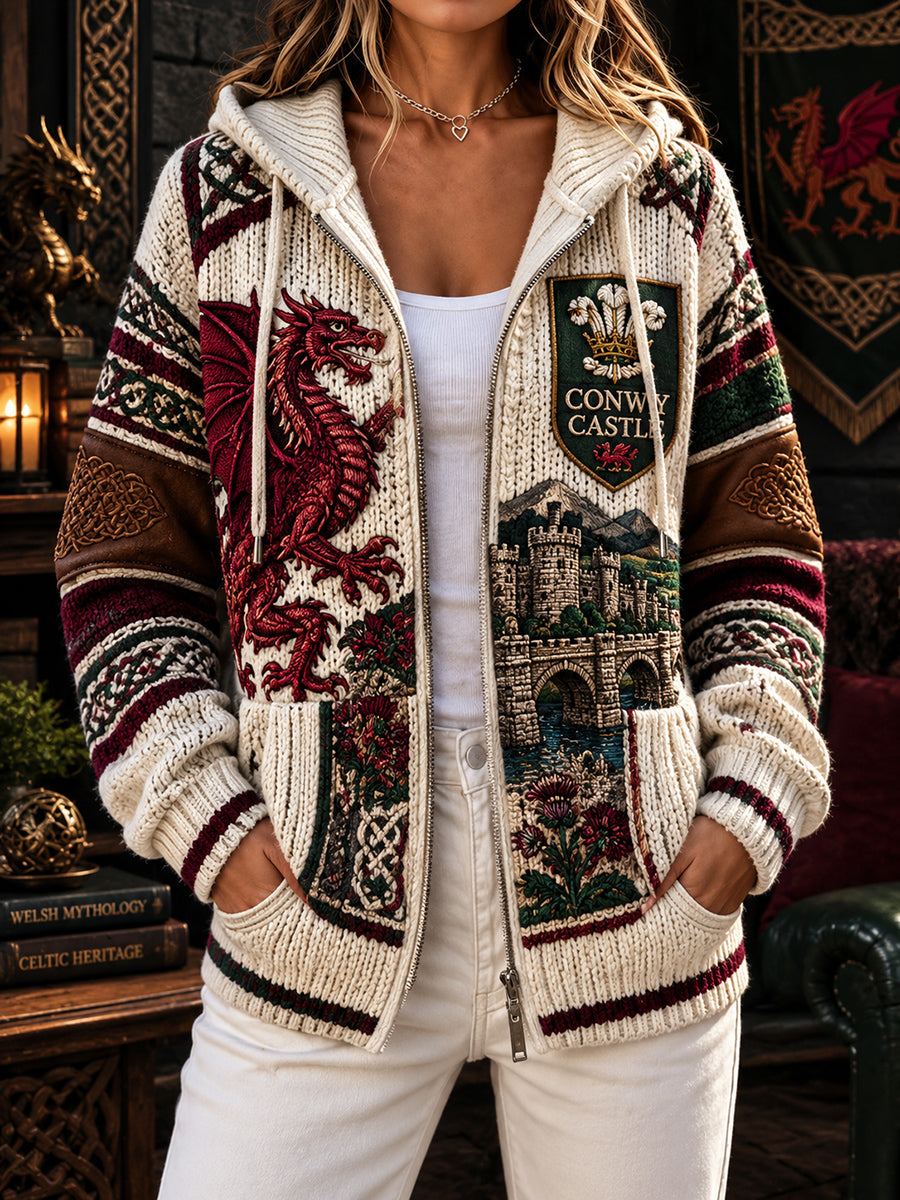 Women's Vintage British Wales Printed Woolen Cardigan Coat