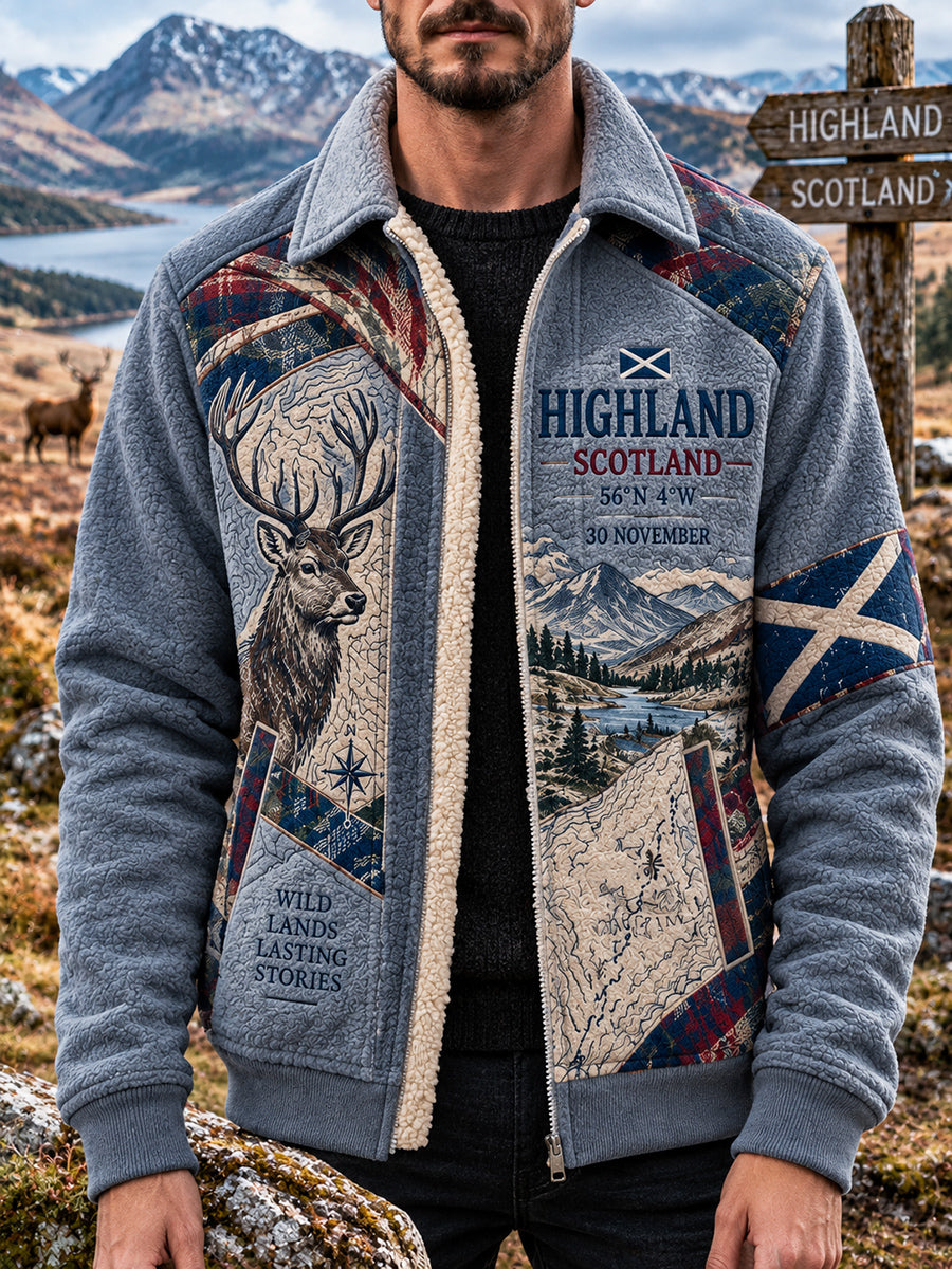 Men's Vintage Scottish St Andrew's Day Printed Composite Fleece Jacket