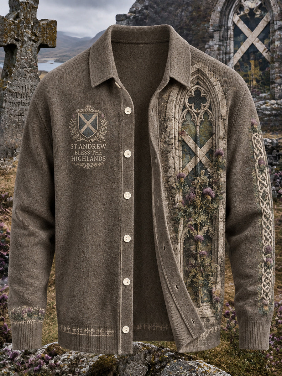 Men's Vintage Scottish St Andrew's Day Printed Imitation Wool Sweater