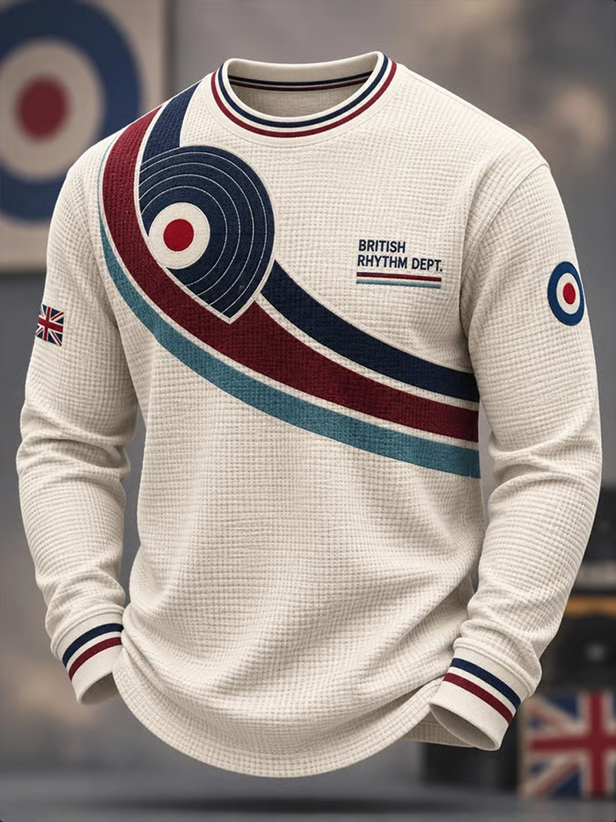 Men's UK Music Lover Mods Art Printed Waffle Sweatshirt