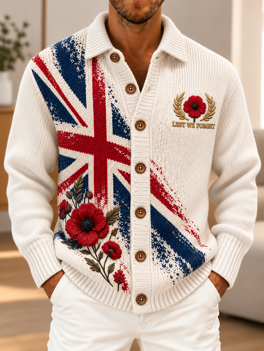 Men's Remembrance Day Vintage British Welsh Patterned Imitation Sweater