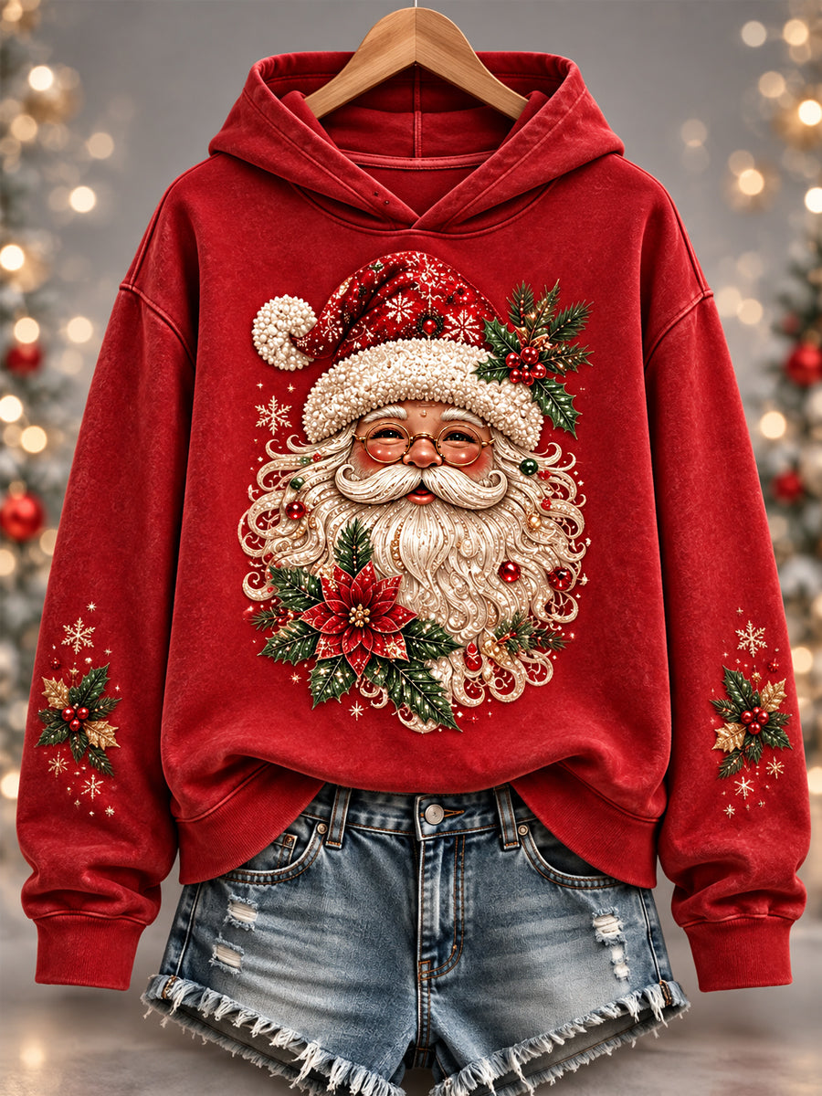 Women's Christmas Santa Claus Print Casual Hoodie