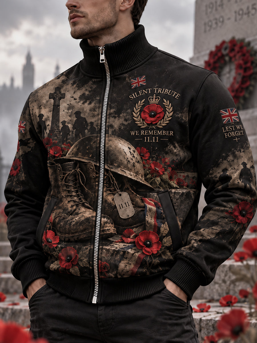 Men's High-Neck Jacket With Remembrance Day-Themed Print