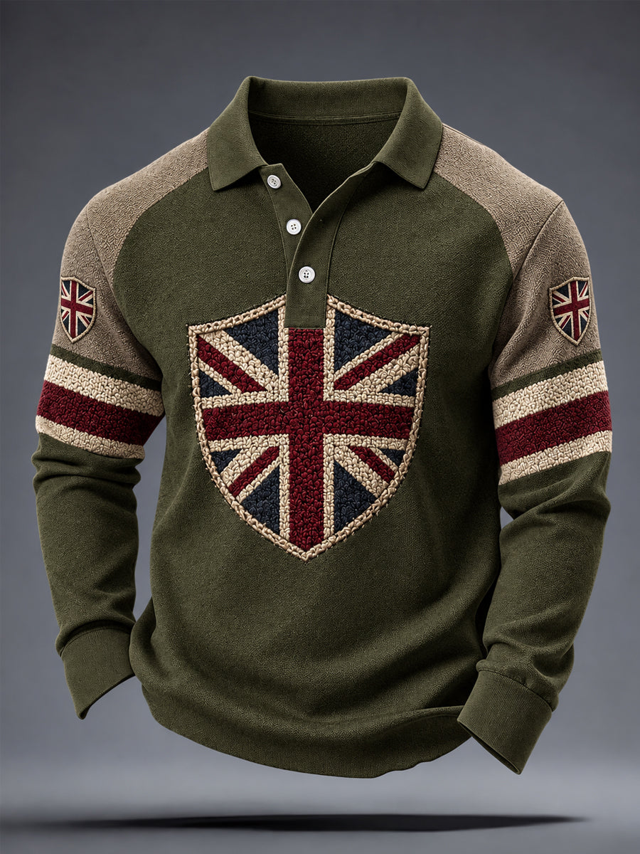Men's UK Flag Print Casual Long Sleeve Polo