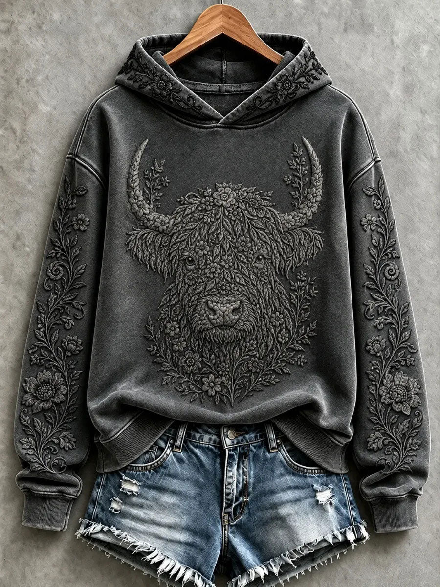Women's Highland Cow Art Print Casual Hoodie