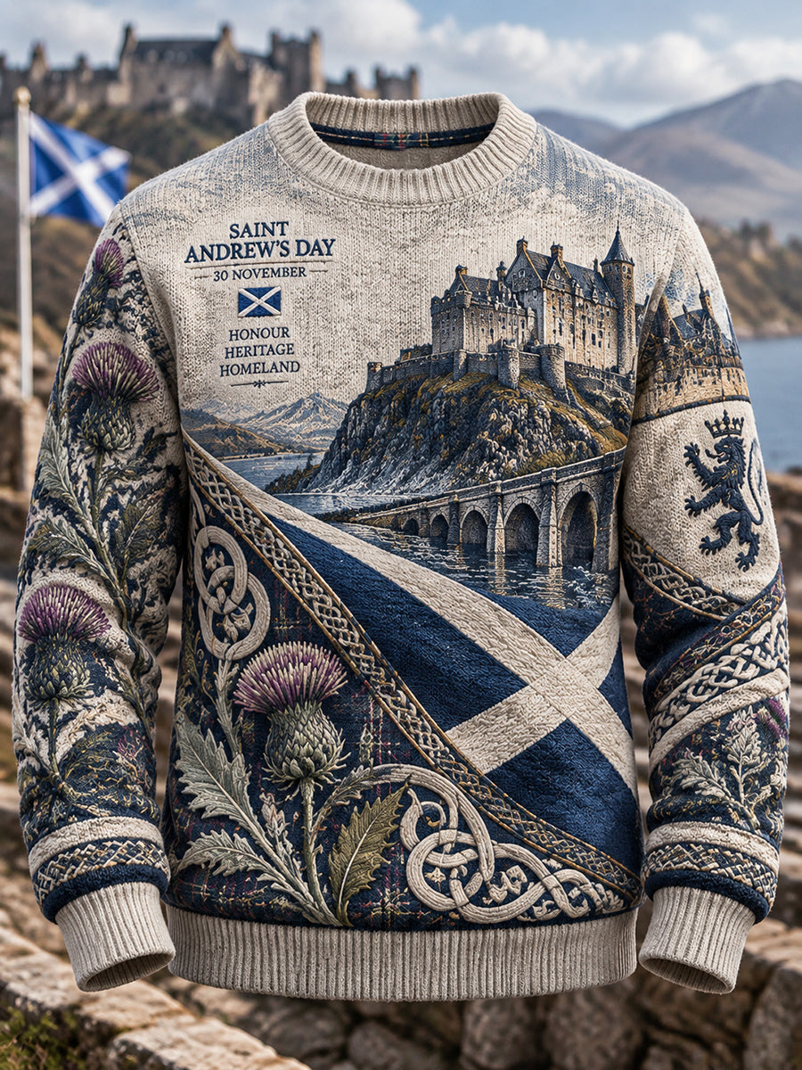 Men's Vintage Scottish St Andrew's Day Printed Imitation Sweater