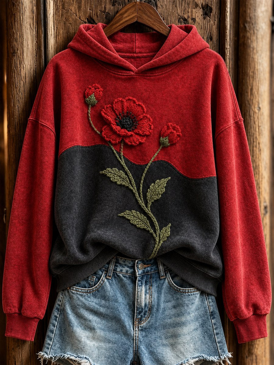 Women's Classy Papaveraceae Flower Contrast Color Print Hoodie