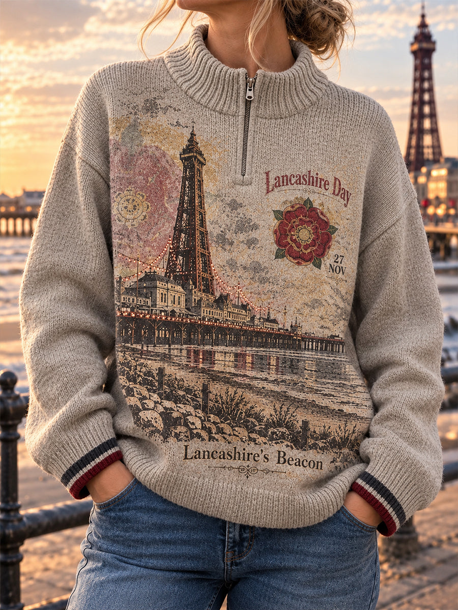 Women's UK Lancashire Day Half-Zip Faux Wool Sweater