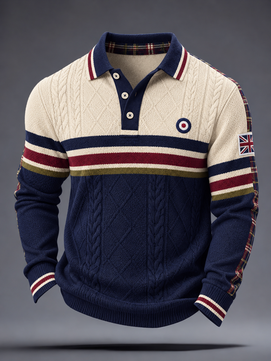 Men's UK Music Lover Mods Art Printed long sleeve polo