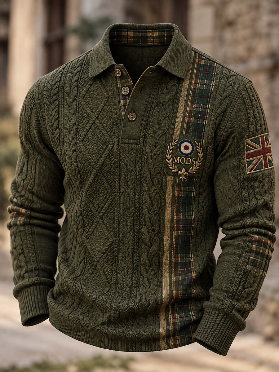 Men's UK Music Lover Mods Art Printed long sleeve polo