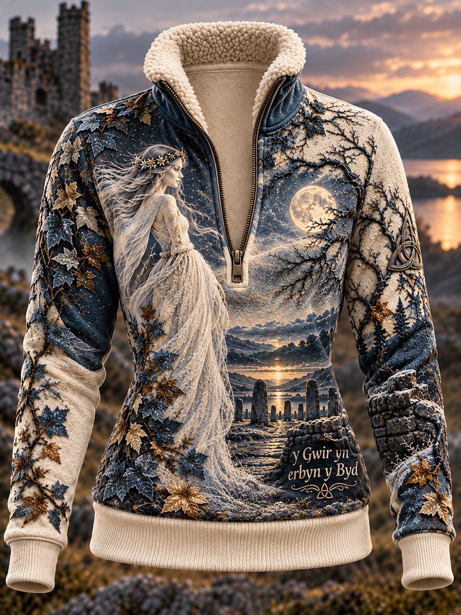 Women's British Wales Calan Gaeaf Printed Fur Collar Top