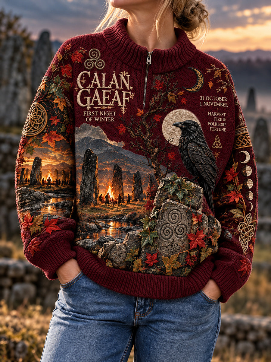 Women's British Wales Calan Gaeaf Printed Imitation Cashmere Sweater