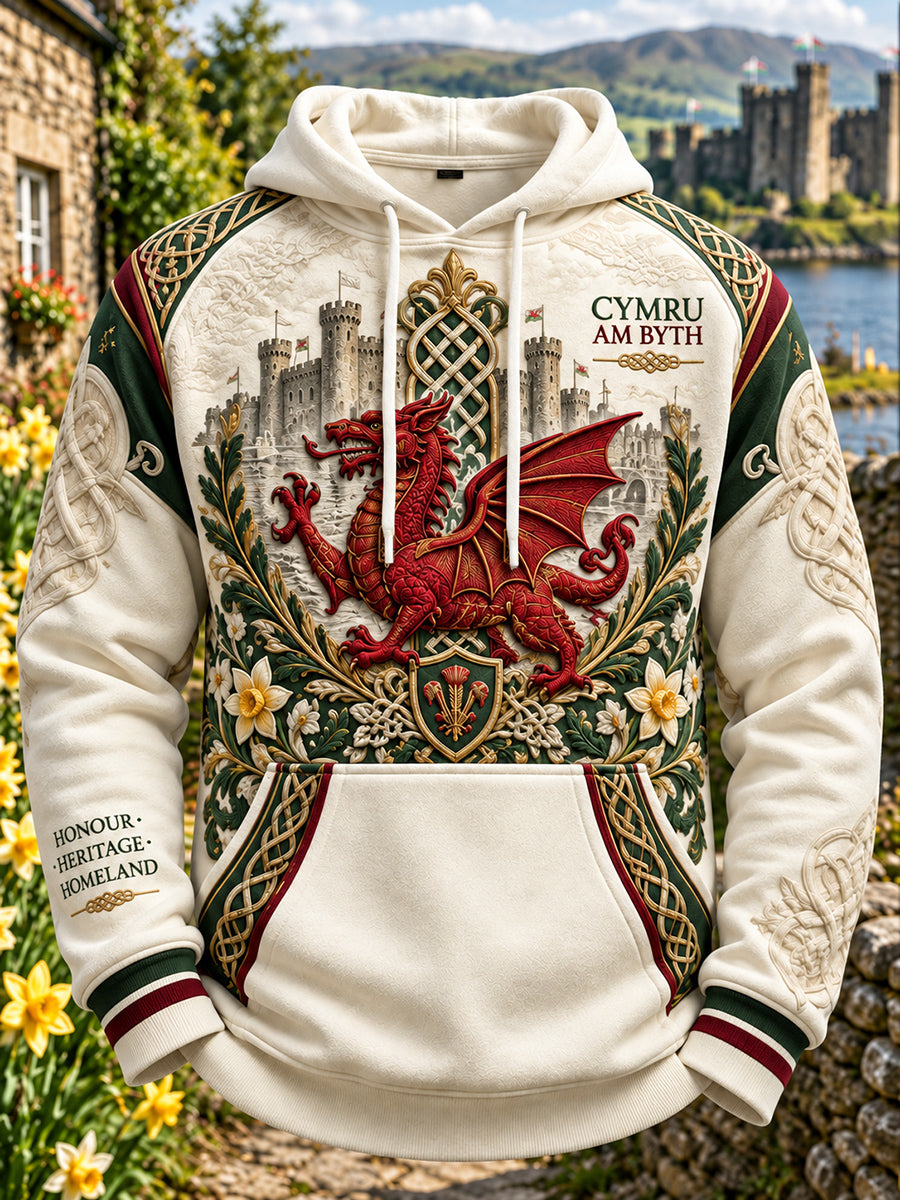 Men's Vintage British Wales Printed Hoodie