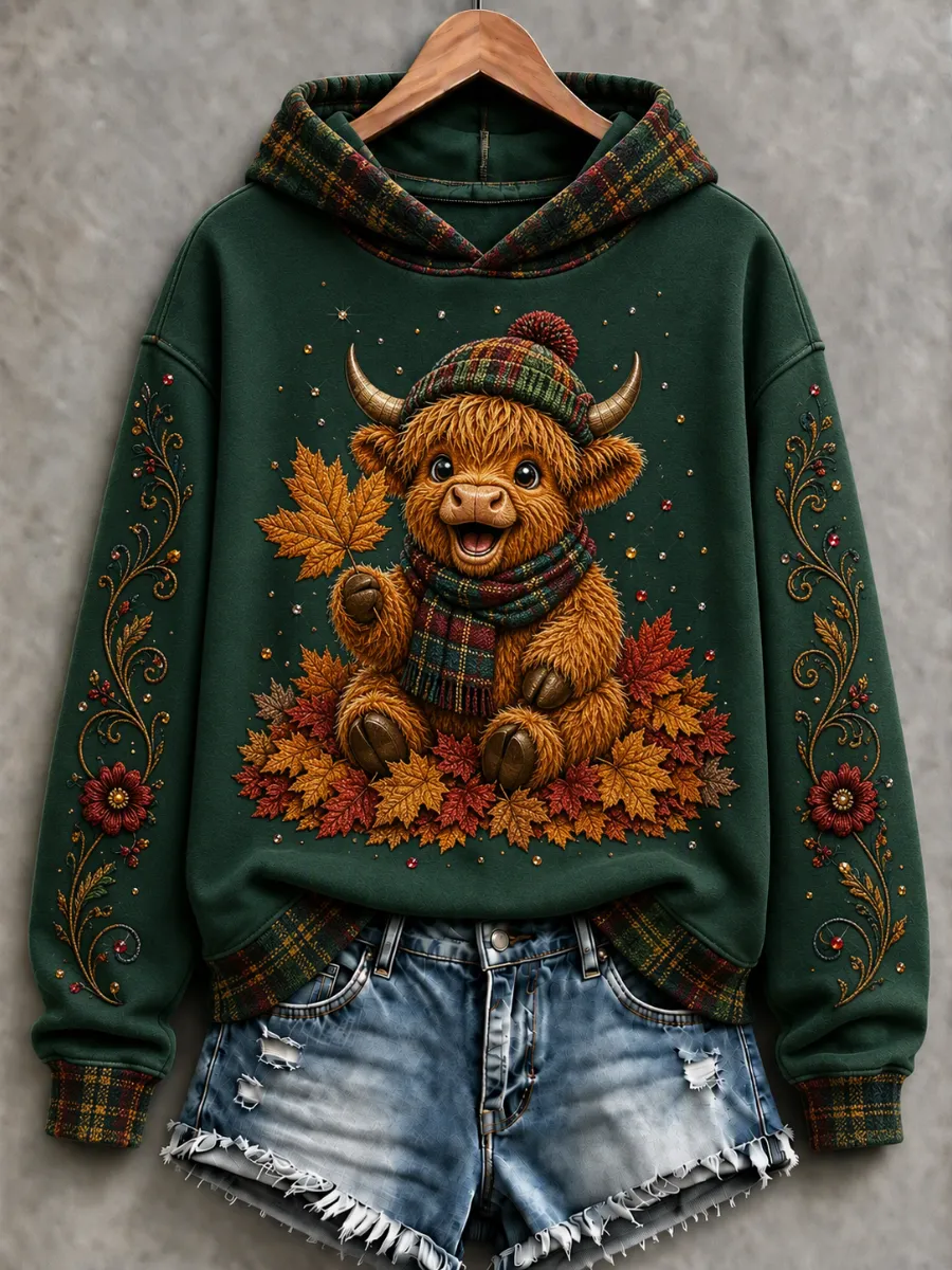 Women's Cute Highland Cow Art Hoodie