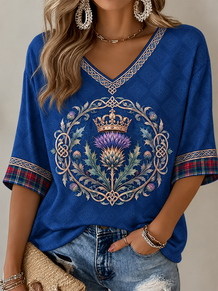 Women's St Andrew’s Day Printed V-neck Short Sleeve T-shirt