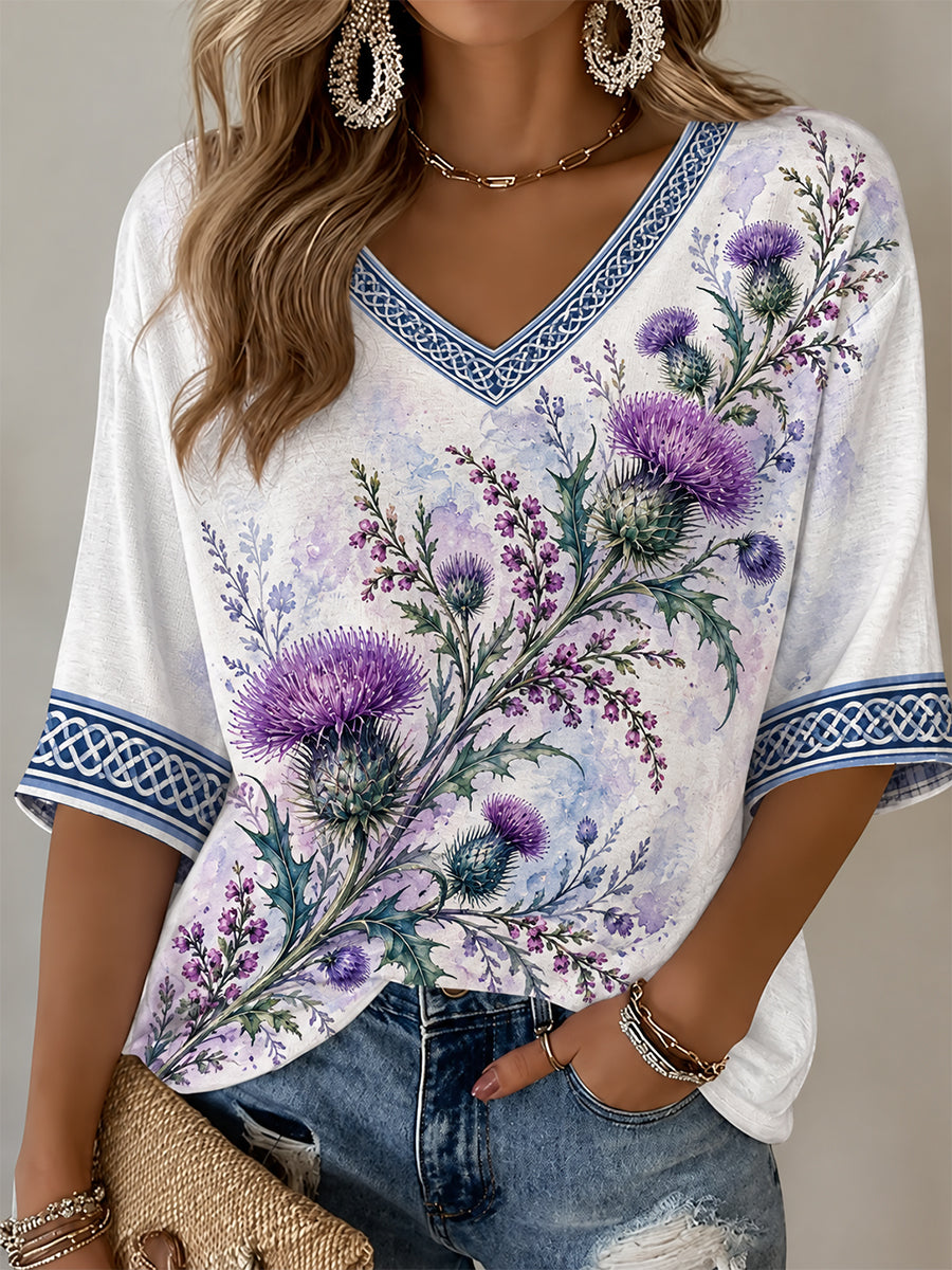 Women's St Andrew’s Day Printed V-neck Short Sleeve T-shirt