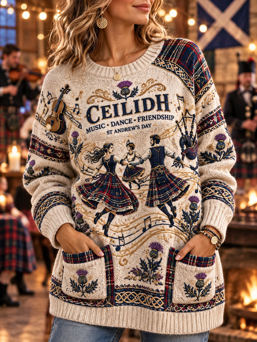 Women's Vintage Scottish St Andrew's Day Printed Imitation Sweater