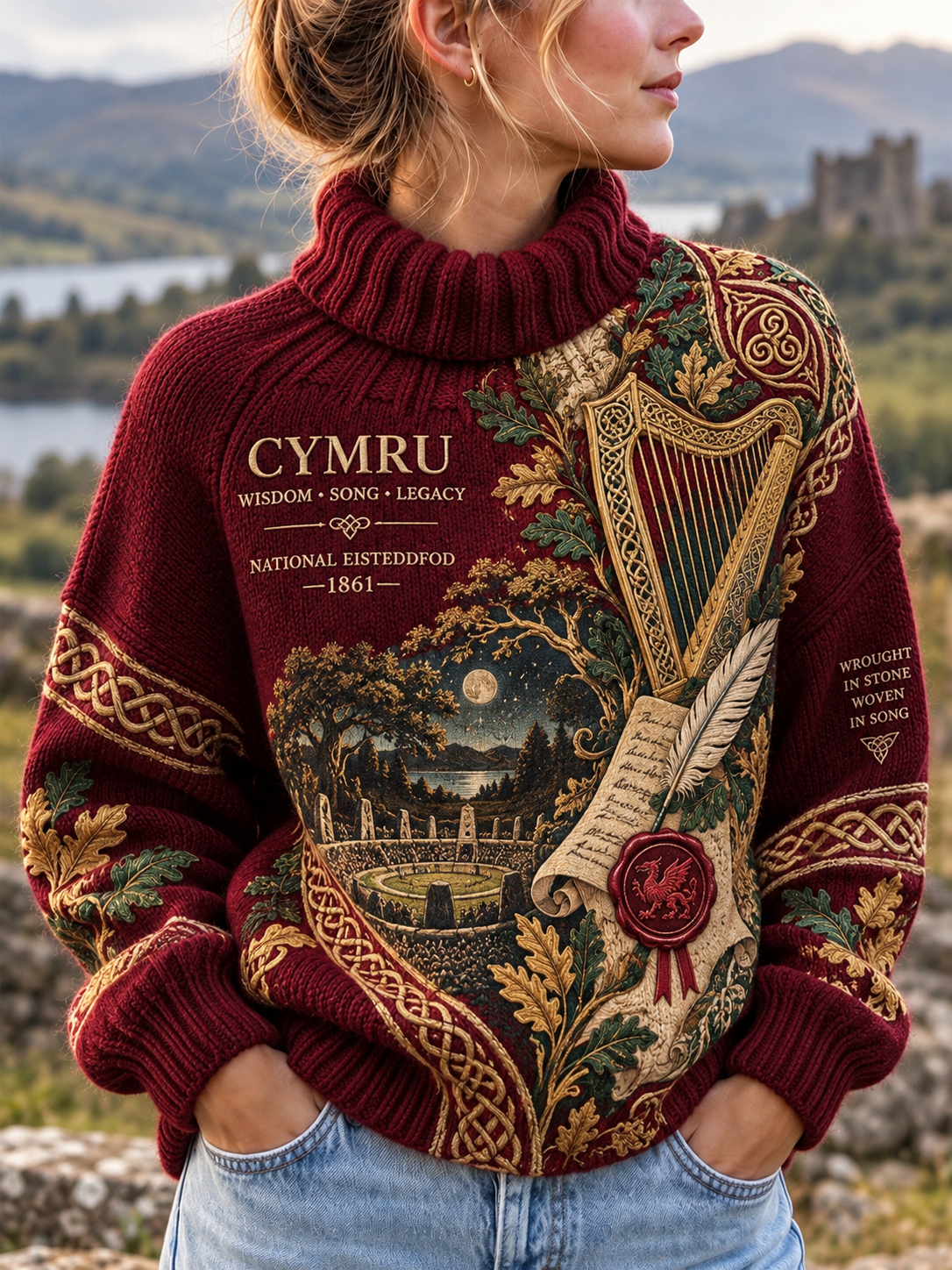 Women's Vintage British Wales Printed Imitation Sweater