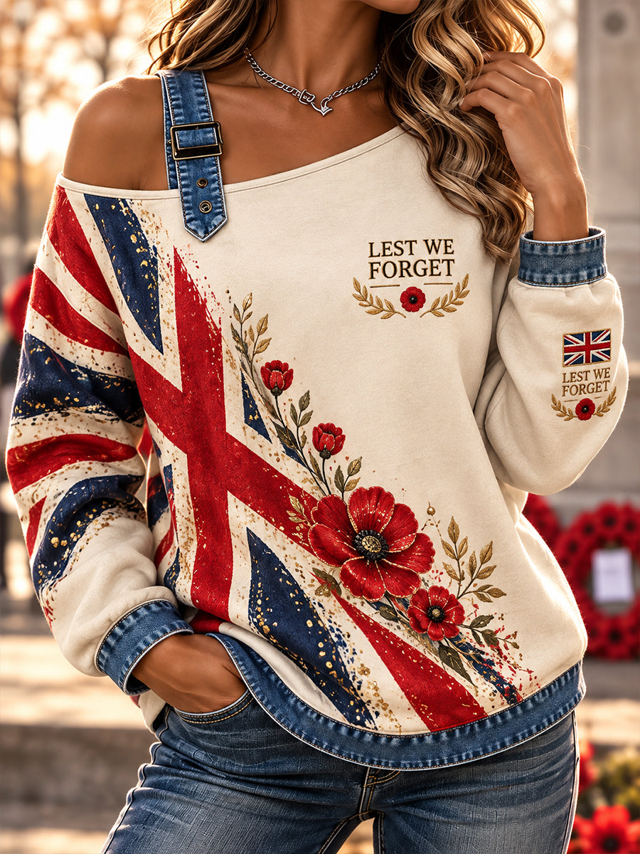 Women's Long-Sleeve Sweatshirt With Remembrance Day Print And Strap Detail