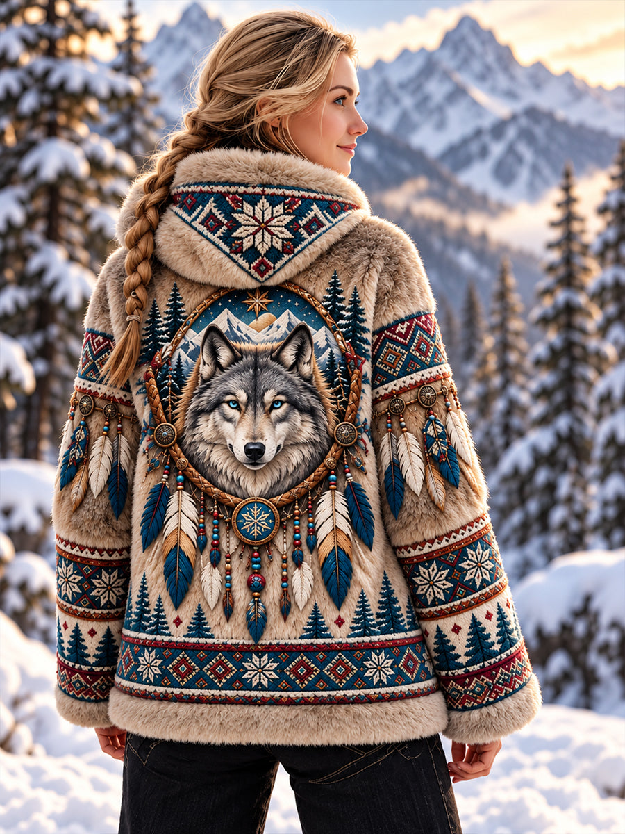 Lady's Nordic Forest Animals Flannel Coat
