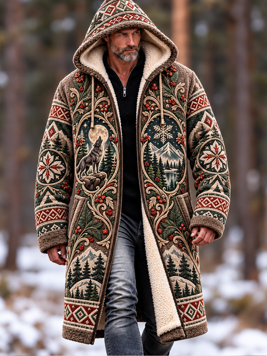 Men's Nordic Forest Animals Fleece Lined Hoodie