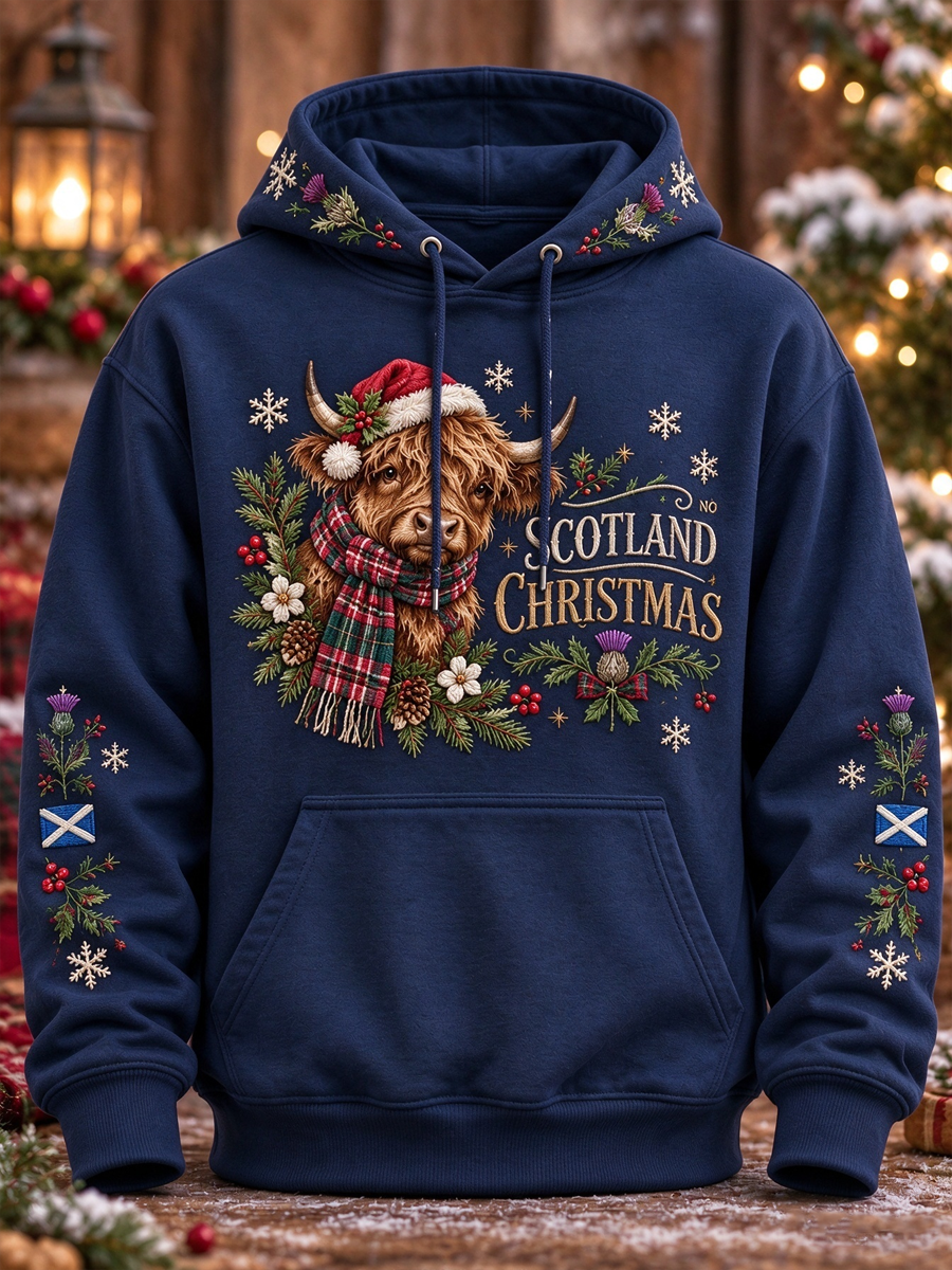 Men's Scottish Christmas Printed Hoodie with Pockets