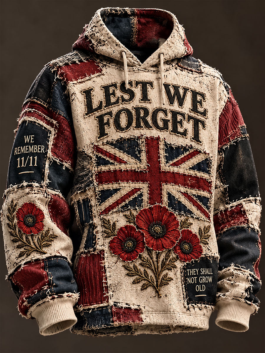 Men's Lest We Forget Print Oversized Drop-Shoulder Hoodie