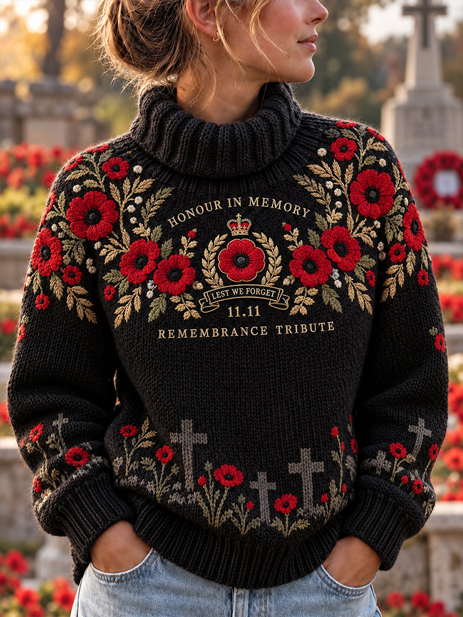 Women's Remembrance Day Print Turtleneck Knit Sweater