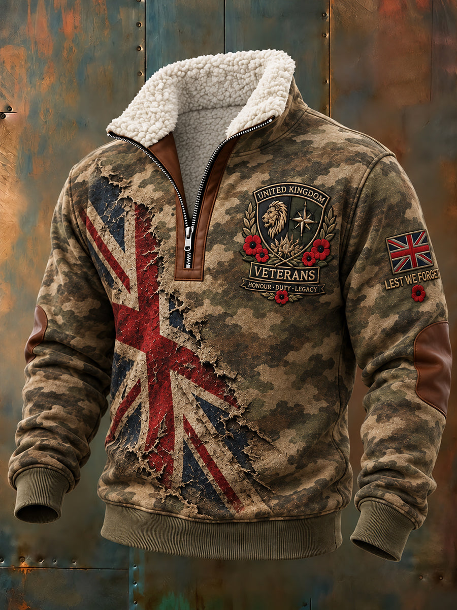 Men's Fleece-Lined High-Neck Sweatshirt With Remembrance Day Themed Print