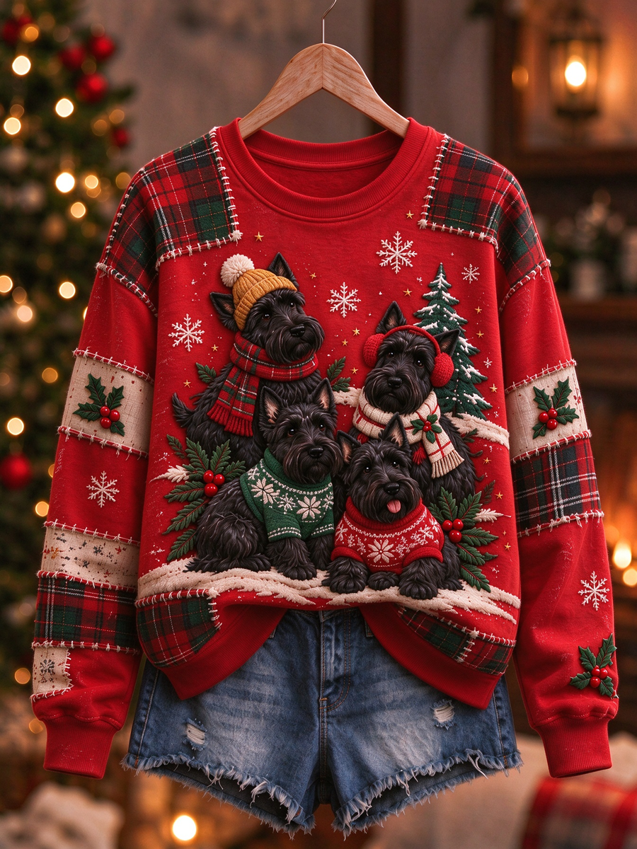 Women's Scottish Christmas Printed Regular Sweatshirt