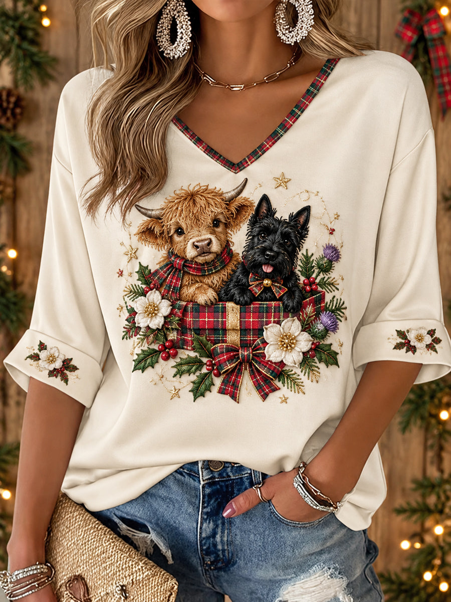 Women's Scotland Christmas Art Printed T-Shirt