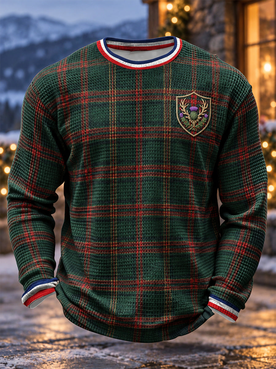 Men's Vintage Scottish Christmas Waffle Long Sleeve T-Shirt