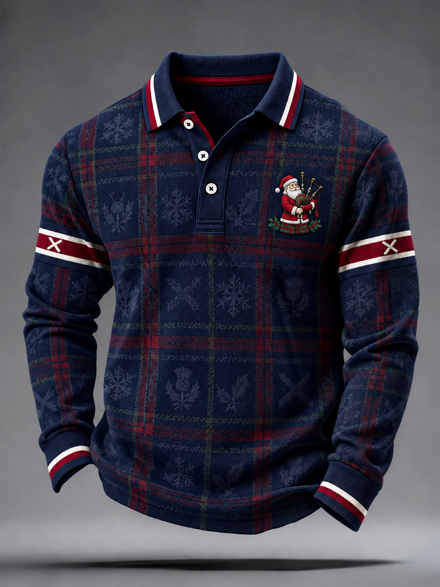 Men's Scottish Christmas Printed long sleeve polo