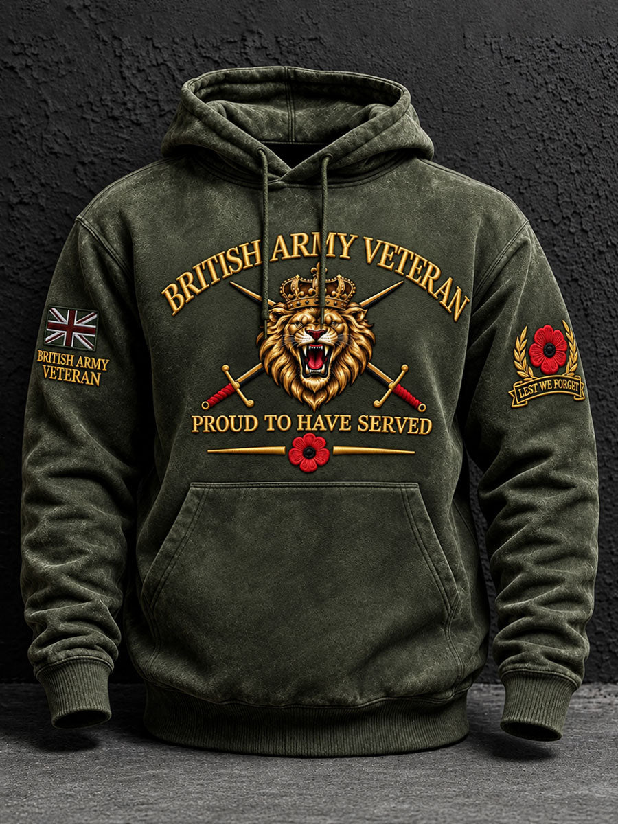 Men's British Army Veteran Print Hoodie With Pockets