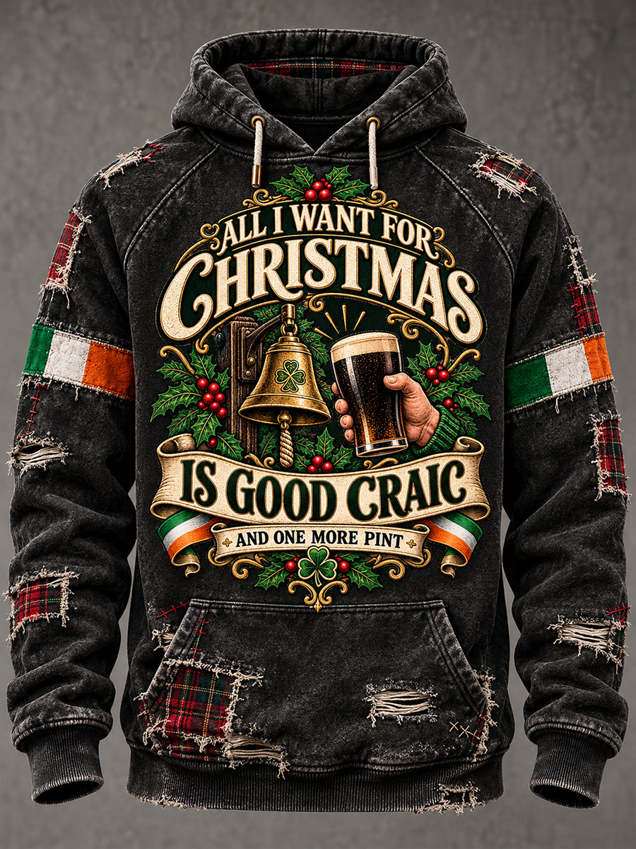 Men's Fun Irish Christmas Oversized Drop-Shoulder Hoodie with Pockets