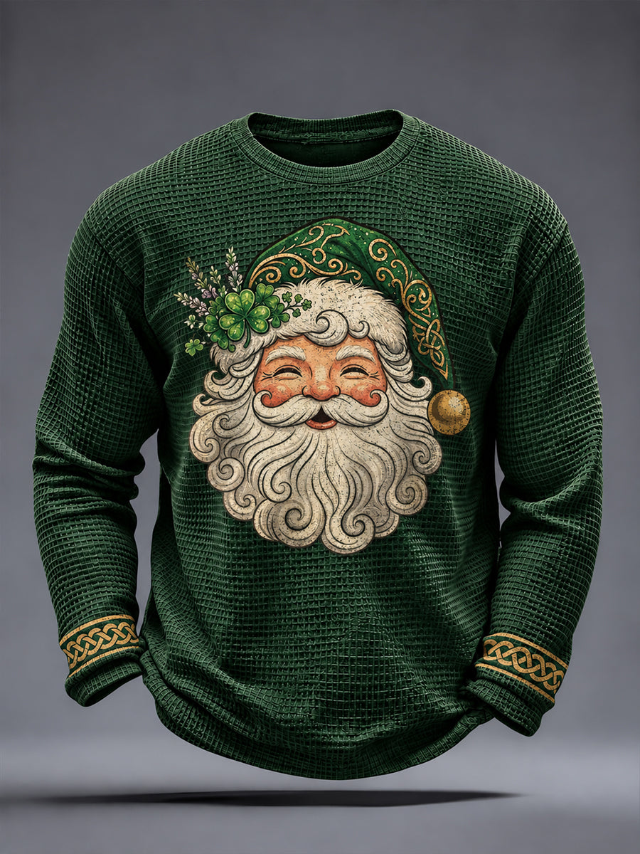 Men's Irish Christmas Print Waffle Long Sleeve T-Shirt