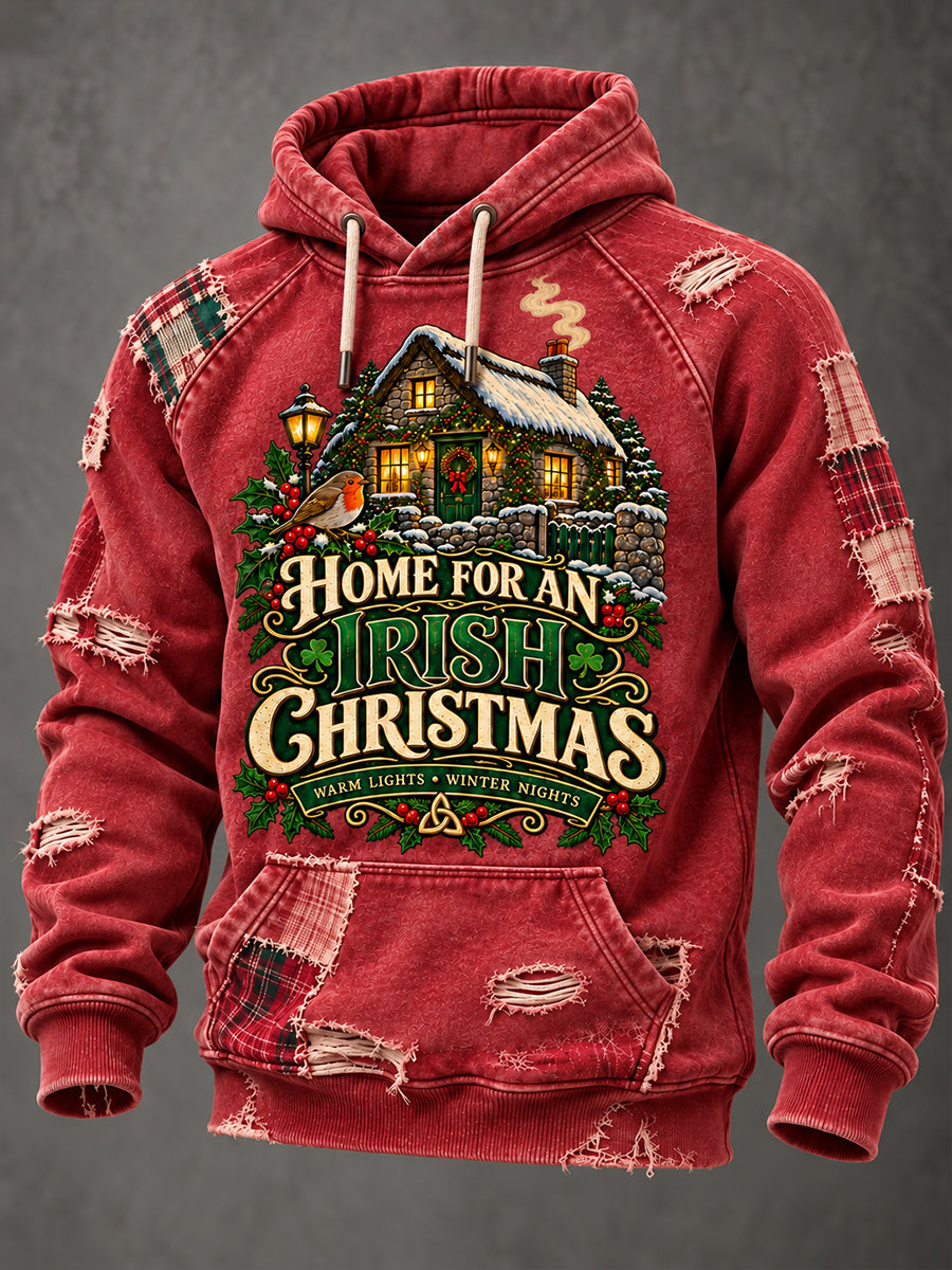 Men's Fun Irish Christmas Oversized Drop-Shoulder Hoodie with Pockets