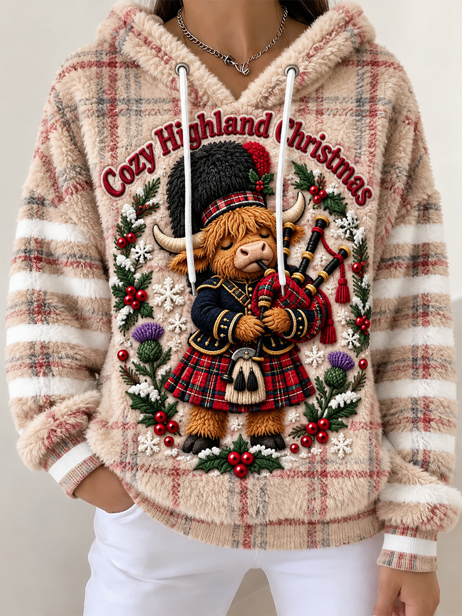 Women's Scottish Christmas Printed Flannel Hoodie