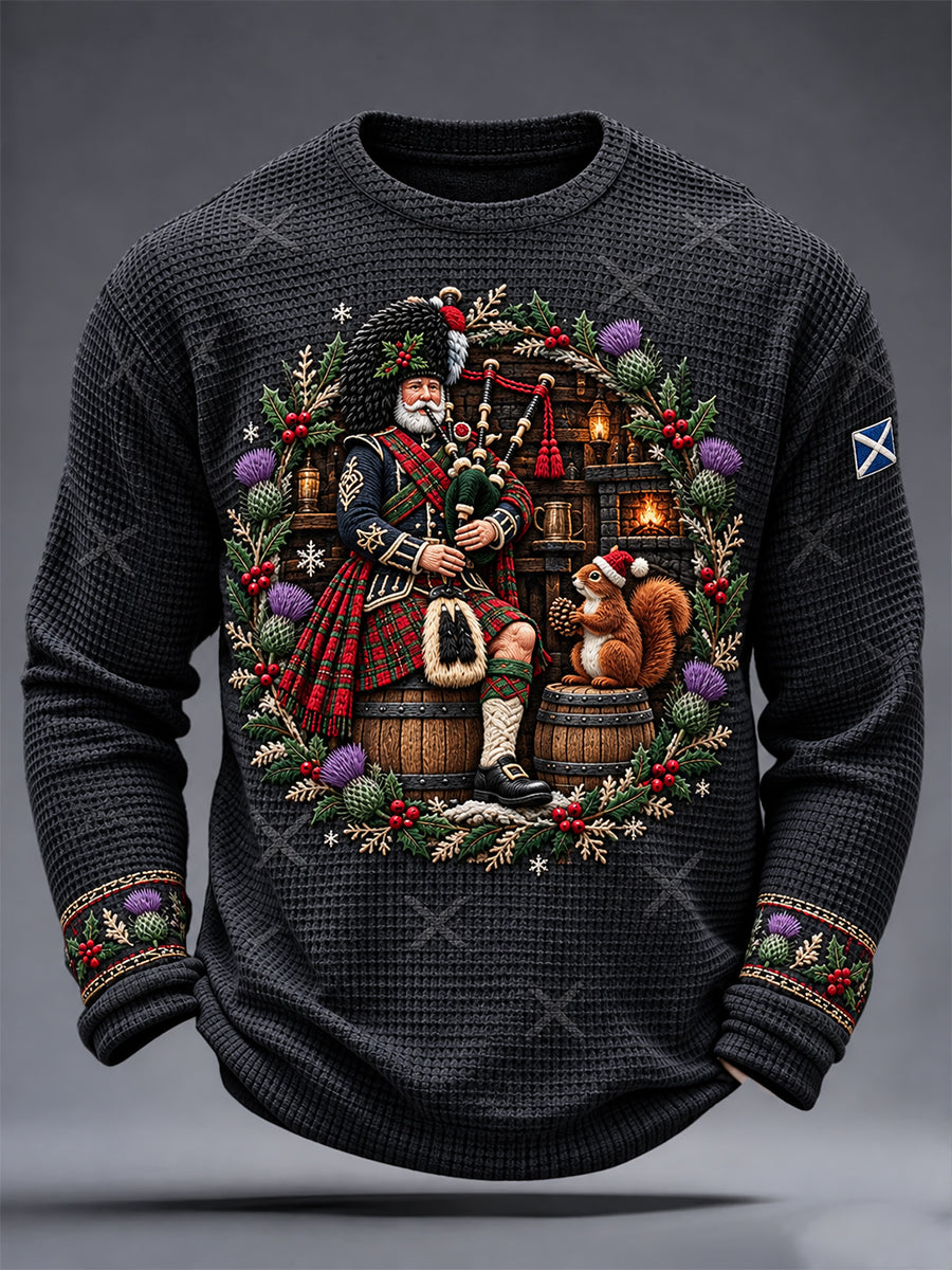 Men's Scottish Christmas Printed Waffle Sweatshirt