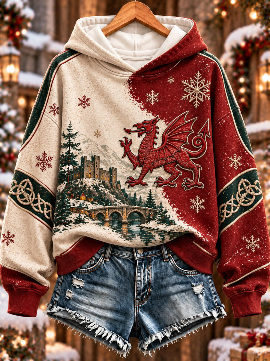 Women's Christmas Welsh Dragon Print Sweatshirt