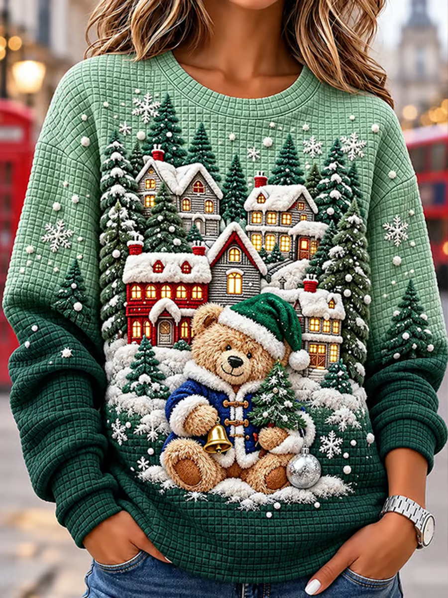 Women's British-Style Christmas Art-Print oversized hoodie