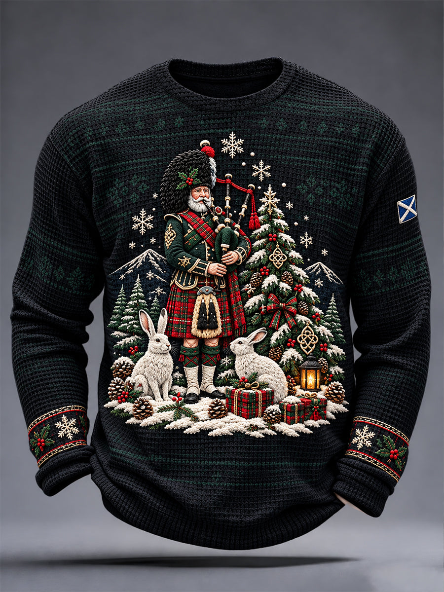 Men's Scottish Christmas Printed Waffle Sweatshirt
